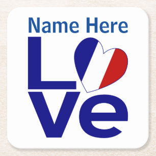 Dessous-de-verre Carré En Papier French Blue LOVE Cœur Drapeau Personnalisé