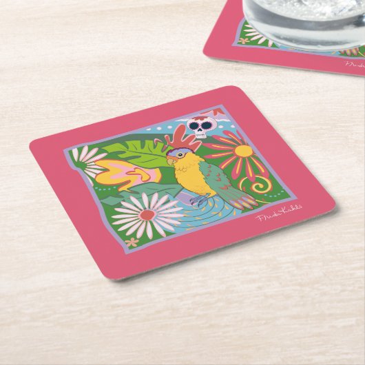 Dessous-de-verre Carré En Papier Frida Kahlo Parrot Graphic (Incliné)