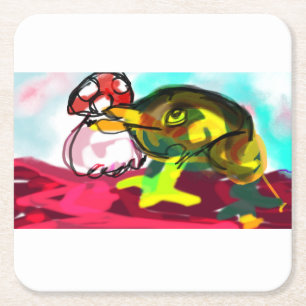 Dessous-de-verre Carré En Papier Frog Champagne fun