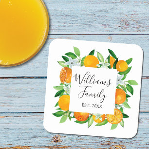 Dessous-de-verre Carré En Papier Fruits et fleurs orange élégants Floral d'été