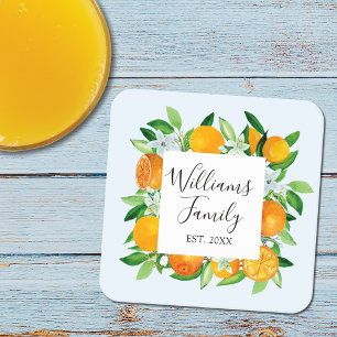 Dessous-de-verre Carré En Papier Fruits et fleurs orange élégants Floral d'été