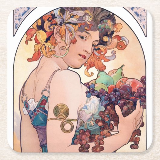 Dessous-de-verre Carré En Papier Fruits, Mucha (Devant)