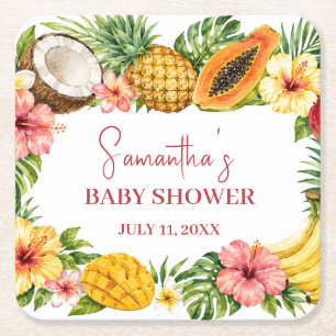 Dessous-de-verre Carré En Papier Fruits Tropicaux Ananas Baby Shower Hawaïen
