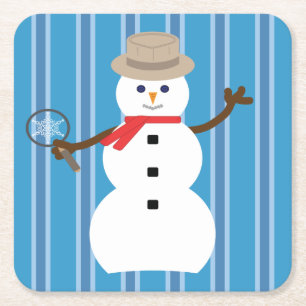 Dessous-de-verre Carré En Papier Fun and Fancy Blue Snowman Inspecteur