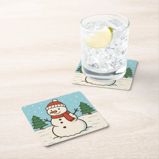 Dessous-de-verre Carré En Papier Fun Snowman mignon Noël (En situation)