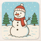 Dessous-de-verre Carré En Papier Fun Snowman mignon Noël (Devant)