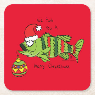 Dessous-de-verre Carré En Papier Funky Fishing Christmas Bass Fish Cute Cartoon