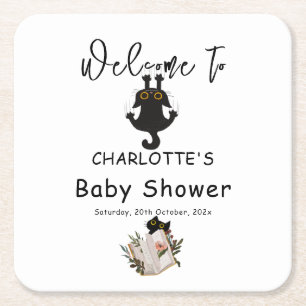 Dessous-de-verre Carré En Papier Funny Chat noir et Baby shower de livre