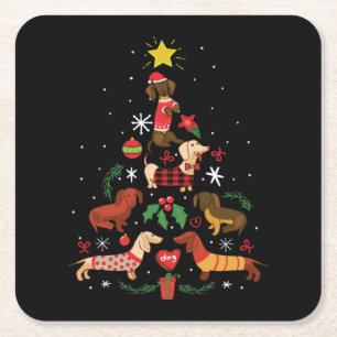 Dessous-de-verre Carré En Papier Funny Dachshund sapin de Noël