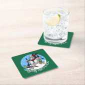 Dessous-de-verre Carré En Papier Funny Snowman Ski fête de Noël Année Cartoon (En situation)