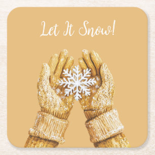 Dessous-de-verre Carré En Papier Gants de Noël flocon de neige mains or jaune
