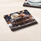 Dessous-de-verre Carré En Papier Gâteau au chocolat (Incliné)