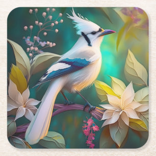 Dessous-de-verre Carré En Papier Geai à ailes de sarcelle à touffe blanche oiseau d