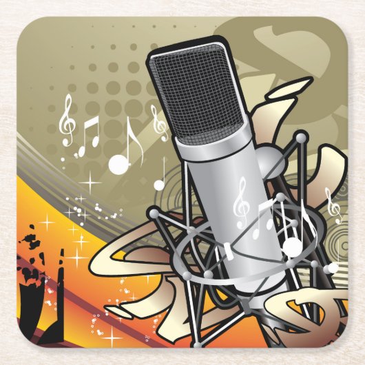 Dessous-de-verre Carré En Papier Generic Music Themed w/microphone (Devant)