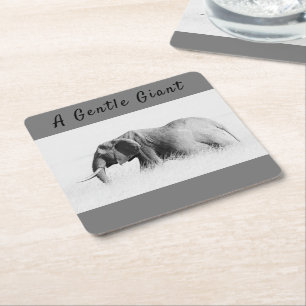 Dessous-de-verre Carré En Papier Gentle Giant Elephant haute clé photo avec texte