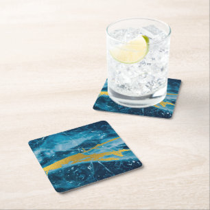 Dessous-de-verre Carré En Papier Géode Agate Gemstone Blue et Gold