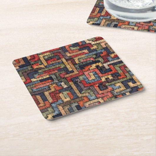 Dessous-de-verre Carré En Papier Géométrie brodée, texture ethnique (Incliné)