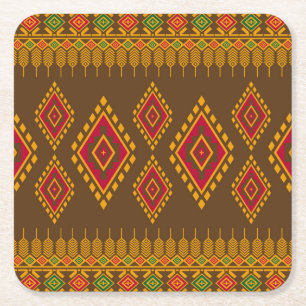 Dessous-de-verre Carré En Papier Géométrique ethnique, conception traditionnelle, r