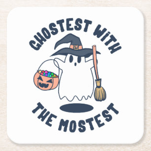 Dessous-de-verre Carré En Papier Ghostest Funny Éffrayant sorcière