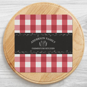 Dessous-de-verre Carré En Papier Gingham Rouge Campagne Rustique Tableau Noir