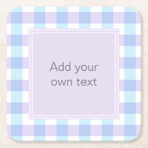 Dessous-de-verre Carré En Papier Gingham Violet Pastel Texte Personnalisé