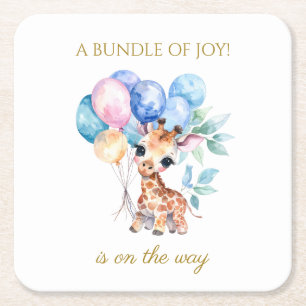 Dessous-de-verre Carré En Papier Girafe bébé avec ballons Baby Shower