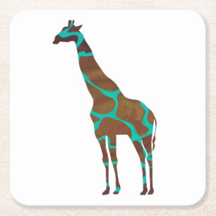 Dessous-de-verre Carré En Papier Giraffe Siloette Brown et Turquoise