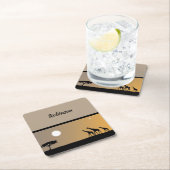 Dessous-de-verre Carré En Papier Giraffes au coucher du soleil avec Pleine lune (En situation)