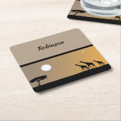 Dessous-de-verre Carré En Papier Giraffes au coucher du soleil avec Pleine lune (Incliné)