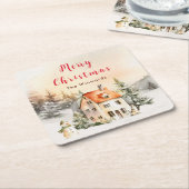Dessous-de-verre Carré En Papier Gîte de vacances d'hiver Joyeux Noël (Incliné)