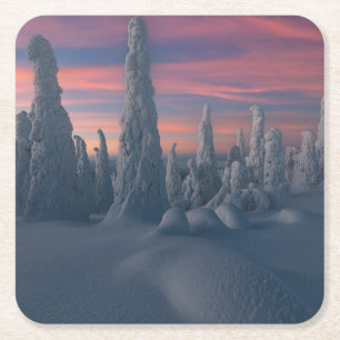 Dessous-de-verre Carré En Papier Glace et neige Arbres couverts de neige, Laponie