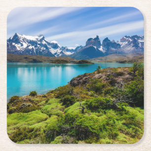 Dessous-de-verre Carré En Papier Glace et neige   Lac Pehoe, Patagonie, Chili