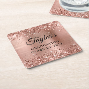 Dessous-de-verre Carré En Papier Glitterie Rose Gold Foil Graduation