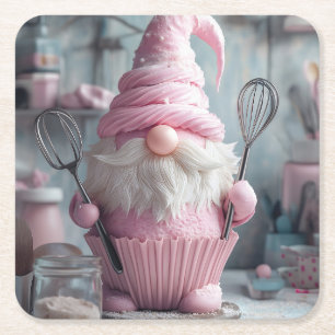 Dessous-de-verre Carré En Papier Gnome Cupcake à pâtisserie rose adorable