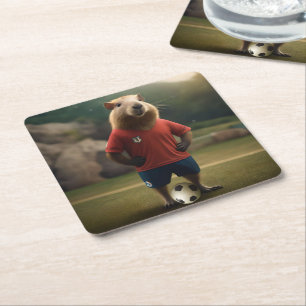 Dessous-de-verre Carré En Papier "Goal-Scoring Capybara : The Ultimate Soccer Star 