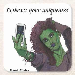 Dessous-de-verre Carré En Papier Goblin Girl Téléphone cellulaire Selfie Ensemble d