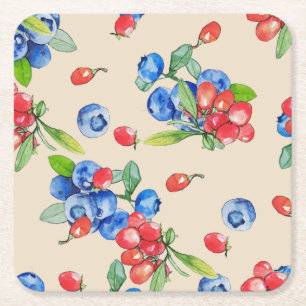 Dessous-de-verre Carré En Papier Goji, bleuet : aquarelle motif.