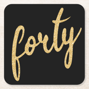 Dessous-de-verre Carré En Papier Gold Black 40 Anniversaire Parties scintillant "Qu