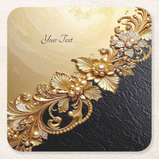 Dessous-de-verre Carré En Papier Gold Floral Embellishments Paper Coaster