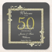 Dessous-de-verre Carré En Papier Gold Gem & Parties scintillant 50e Mariage d'or (Devant)