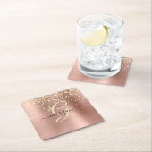 Dessous-de-verre Carré En Papier Gold Glitter, Gold Monogram, Black Script Name (En situation)