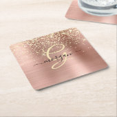 Dessous-de-verre Carré En Papier Gold Glitter, Gold Monogram, Black Script Name (Incliné)