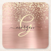 Dessous-de-verre Carré En Papier Gold Glitter, Gold Monogram, Black Script Name (Devant)