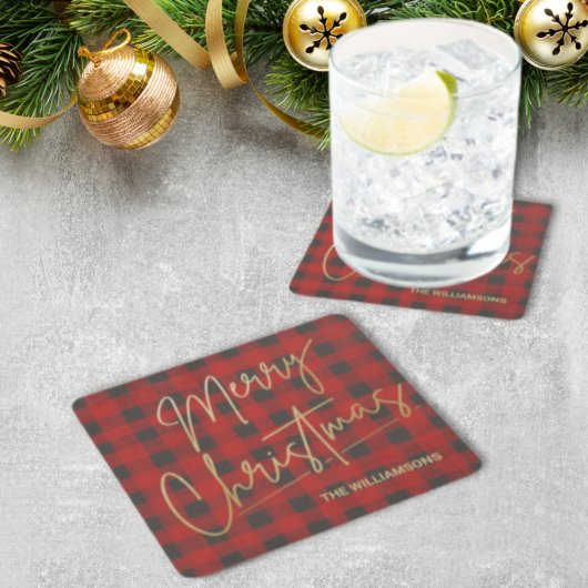 Dessous-de-verre Carré En Papier Gold Joyeux Noël Rouge Buffle