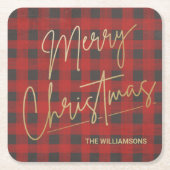 Dessous-de-verre Carré En Papier Gold Joyeux Noël Rouge Buffle (Devant)