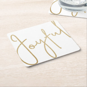 Dessous-de-verre Carré En Papier Gold JOYFUL à Noël blanc