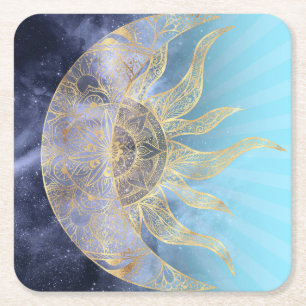 Dessous-de-verre Carré En Papier Gold Moon Sun Mandala Celestial Design