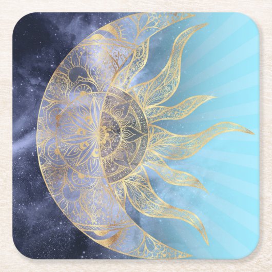 Dessous-de-verre Carré En Papier Gold Moon Sun Mandala Celestial Design (Devant)