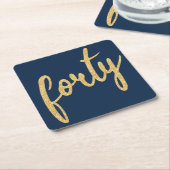 Dessous-de-verre Carré En Papier Gold Navy Blue 40 Anniversaire Parties scintillant (Incliné)