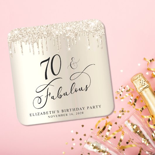 Dessous-de-verre Carré En Papier Gold Parties scintillant 70e fête d'anniversaire